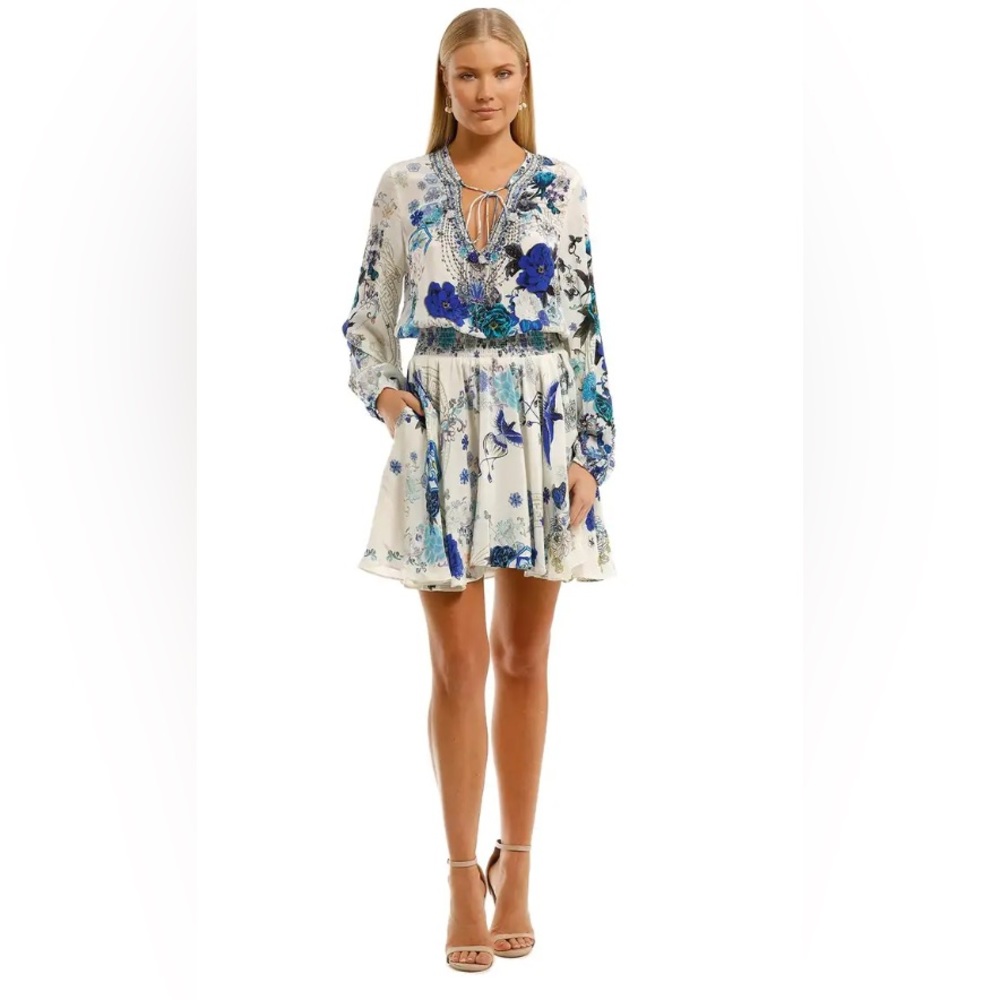 Camila White Side Of The Moon - Shirred Relaxed Short Dress - Size Small